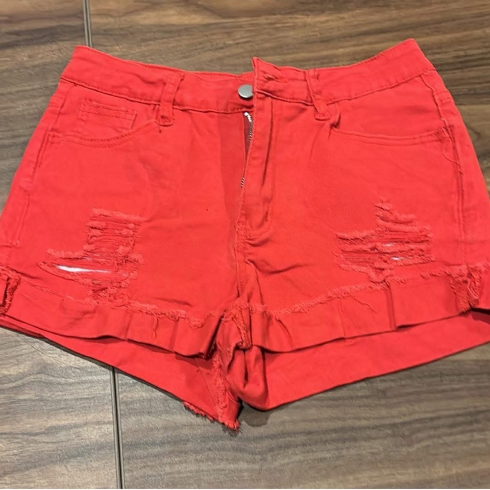 Red Distressed Women's Shorts